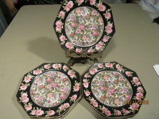 Set Of 6 Vintage Crown Ducal Porcelain Chintz Octagon Luncheon Plate England
