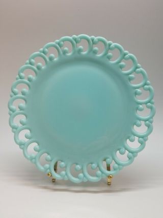 Antique Vintage Blue Green Turquoise Slag Milk Glass Plate Open Lace 1900 - 1920s?