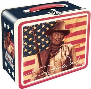 John Wayne And American Flag Western Photo Large Carry All Tin Tote Lunchbox