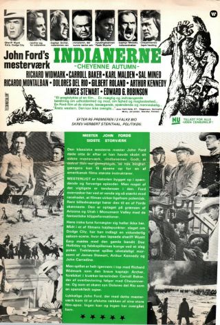 Cheyenne Autumn Richard Widmark Carroll Baker 1964 Danish Movie Press Release