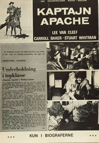 Captain Apache Lee Van Cleef Carroll Baker Vtg 1971 Danish Movie Press Release