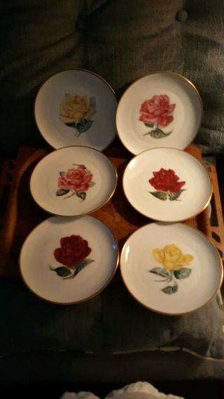 Set Of 6 Heinrich H&c Selb Bavaria Gilt Rimmed 8 " Dessert Plates Roses