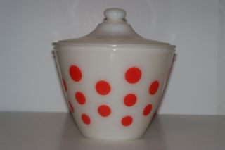 Fire King Red Polka Dot Grease Bowl Jar & Lid - - Vgc