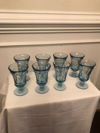 Set Of 8 Fostoria Jamestown Light Blue Glass Pedestal Juice Glasses 4oz