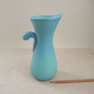 Vintage Van Briggle Pottery Vase Lily 8 " Ewer Knob Handle Matte Ming Blue Glaze
