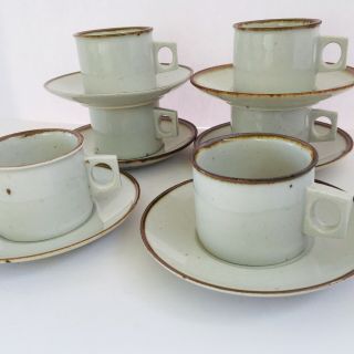Dansk Brown Mist - Set Of 6 Cups & Saucers - Square Handle