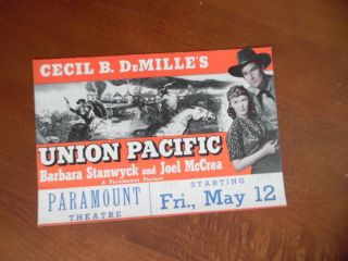 1939 Union Pacific Movie Herald Cecil B.  Demille Paramount Vintage Vg