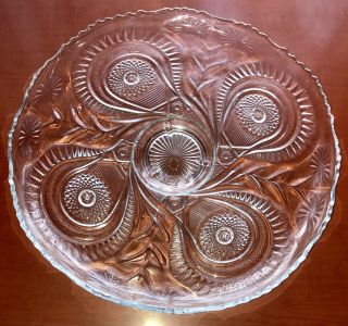 Vintage Le Smith Glass 21 " Huge Slewed Horseshoe Underplate For Punch Bowl Set