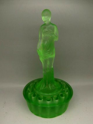 Art Deco Glass Flower Frog Lady Figurine Centrepiece For Float Bowl Uranium