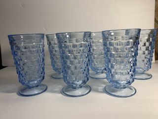 8 Vintage Ice Blue Indiana Glass Whitehall Tea Water Footed Glasses Cube Design