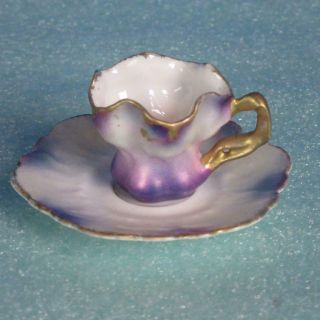 Unmarked Rs Prussia - Miniature Cup And Saucer - Purple Decorated - Set 2