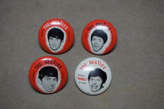 The Beatles 4 Pinback Buttons Green Duck 1964 Nems John Paul George & Ringo Exc