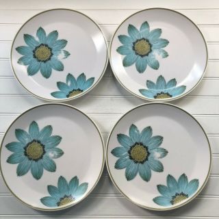4 Noritake Progression Up Sa Daisy Dinner Plates Blue Flowers Vintage Japan