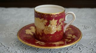 Vintage Wedgwood Tonquin Ruby Bond Shape Demitasse Cup & Saucer,  England
