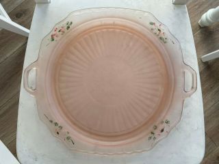Vintage Mayfair Pink Frosted Anchor Hocking Depression Cake Plate