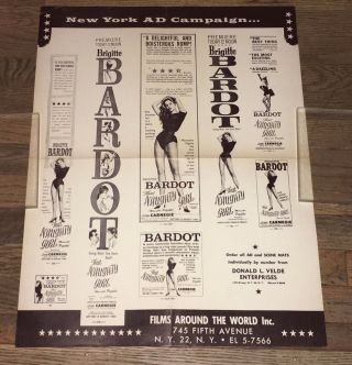 Brigitte Bardot " Naughty Girl " (1956) Scarce Uncut Risque N.  Y.  Press Campaign