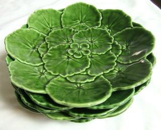 5 Green Geranium Leaf Fruit Plates Made In Portugal 237 - 2