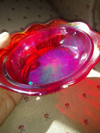 Rare Fenton 5& 1/2 in Iridescent Carnival Glass Hen on Nest Candy Dish EXC 5