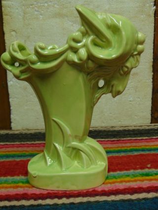 Vintage Mid Century Modern McCoy Ram ' s Head Vase Chartreuse Green 2