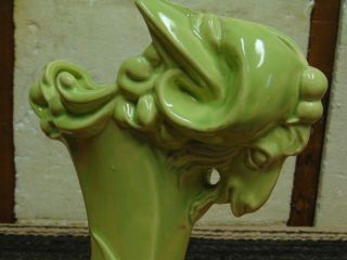 Vintage Mid Century Modern McCoy Ram ' s Head Vase Chartreuse Green 3