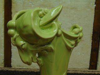 Vintage Mid Century Modern McCoy Ram ' s Head Vase Chartreuse Green 4