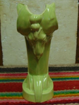 Vintage Mid Century Modern McCoy Ram ' s Head Vase Chartreuse Green 5