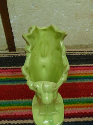 Vintage Mid Century Modern McCoy Ram ' s Head Vase Chartreuse Green 6