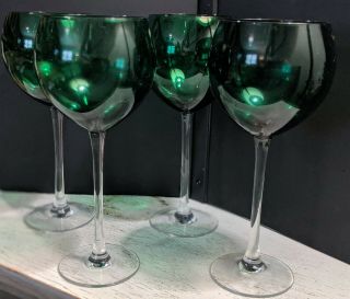 Stunning 4 Lenox Holiday Gems Green Emerald Balloon Wine Crystal Goblets