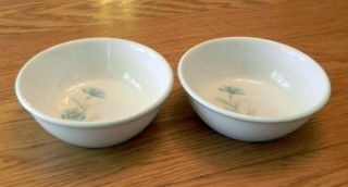 2 Vtg Mid - Century Taylor Smith Taylor Blue Flower Boutonniere Coupe Cereal Bowls