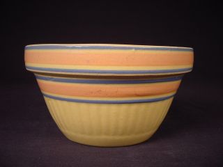 Rare Red Wing Small 5 ½ Inch Bowl Salmon & Blue Bands Yellow Ware