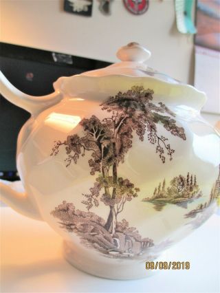 JOHNSON BROS ENGLAND TEA POT 4 CUP THE OLD MILL BROWN VINTAGE AND IT IS EXCELLEN 3