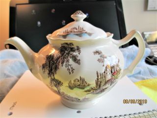 JOHNSON BROS ENGLAND TEA POT 4 CUP THE OLD MILL BROWN VINTAGE AND IT IS EXCELLEN 5