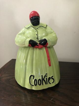 Vintage Mccoy Mammie Cookie Jar Green Dress