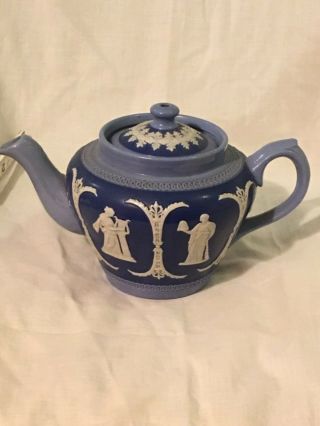 Antique Wedgwood Dark Blue Jasper Dip Jasperware Teapot 19th Century
