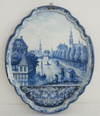 Vtg Dutch Colonial Hand Painted Delft Blue Porcelain Wall Hanging Holland 16x19
