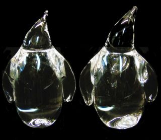 Pr Vintage Mcm Signed Steuben Crystal Glass Penguin Bird Figurines Paperweights