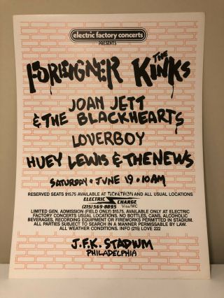 Jfk Stadium Philadelphia Concert Poster - Foreigner Kinks Joan Jett Huey