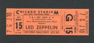 1980 Led Zeppelin Chicago Stadium Concert Ticket Through The Out Door C