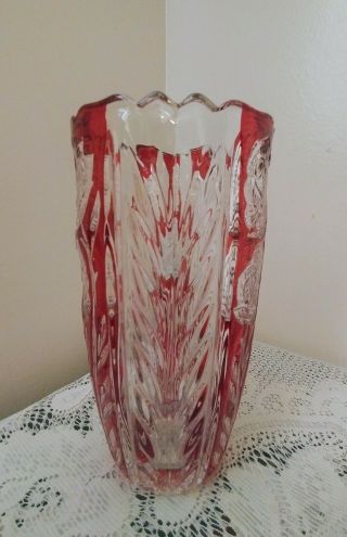 Vintage ANNA HUTTE BLEIKRISTALL Lead Crystal Vase Roses Ruby Red Germany 4
