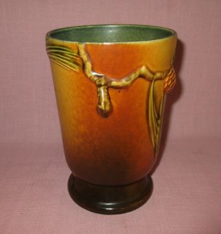 Roseville Pottery Arts & Crafts Brown Handled Pinecone Vase 704 - 7 1935 7 3/8 