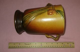 Roseville Pottery Arts & Crafts Brown Handled Pinecone Vase 704 - 7 1935 7 3/8 