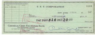 Ruth Gordon Rare Twice Signed Vintage Check - Unusual Format - 1960