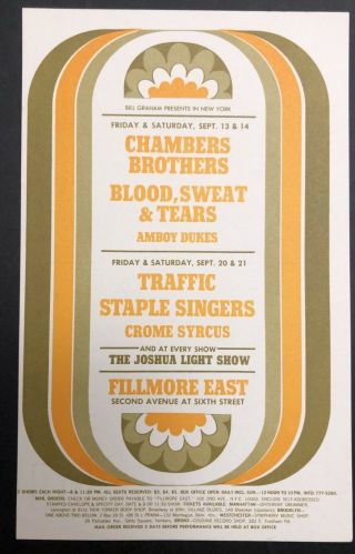 Fillmore East Traffic Chambers Brothers Bs&t 1968 Dead Handbill Flyer