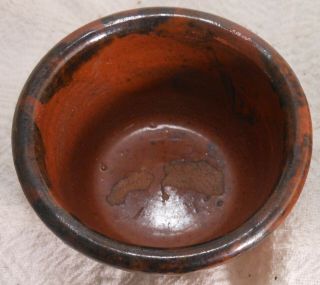 Wonderful Tiny Early American Pennsylvania Redware Cup With Drip Glaze 2 3/4 