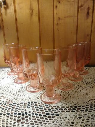 Set Of 7 Vintage Franciscan 7 " Pink Tiffin Cabaret Leaf Petals Goblets