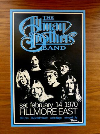 Allman Brothers Band Rare Poster Fillmore East York Nyc February 14 1970