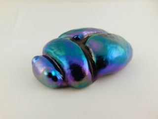 Iridescent Art Glass Scarab Beetle Paperweight Electric Blue Signed Carlson 93