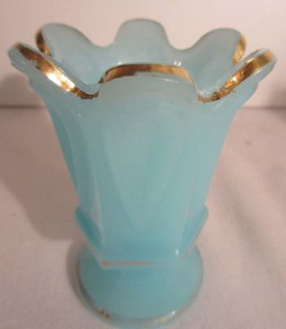 Old Toothpick Or Egg Cup,  Blue Opaline Milk Glass,  Flower Shape,  Portieux?
