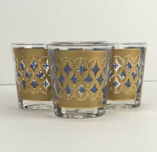 4 Vintage Pasinski Gold Gilt Low Glasses Mid Century Barware Hollywood Regency