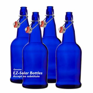 Blue Solar Water Bottles,  Cobalt Blue Glass Bottles (1 Liter),  4 Pack,